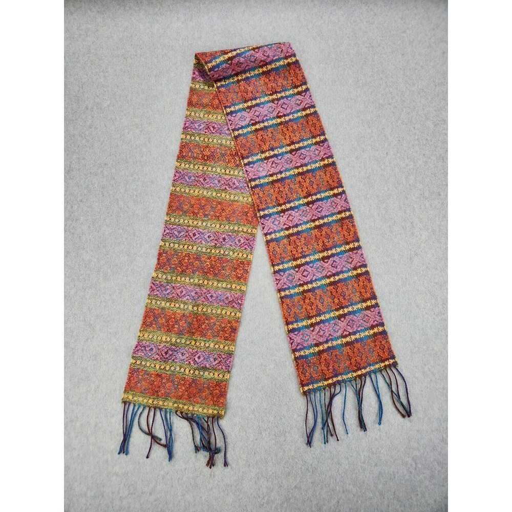 Victoire Mathieu‎ Paris Pink Burnt Orange Wool Blend AMAZING Fringe Scarf Winter - Picture 6 of 10